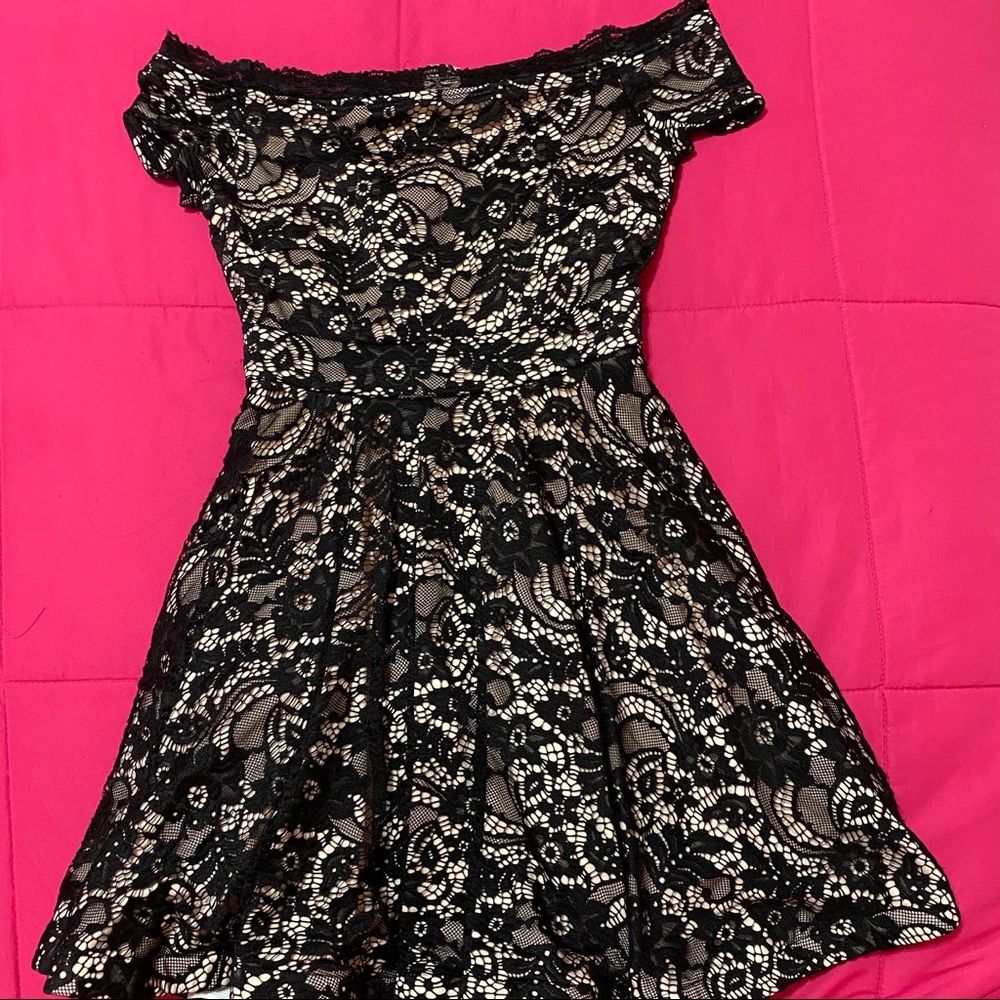 Black lace off the shoulder dress